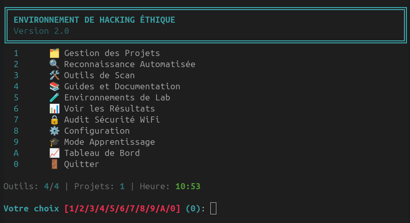 Capture d'écran du projet Environnement de Hacking Éthique